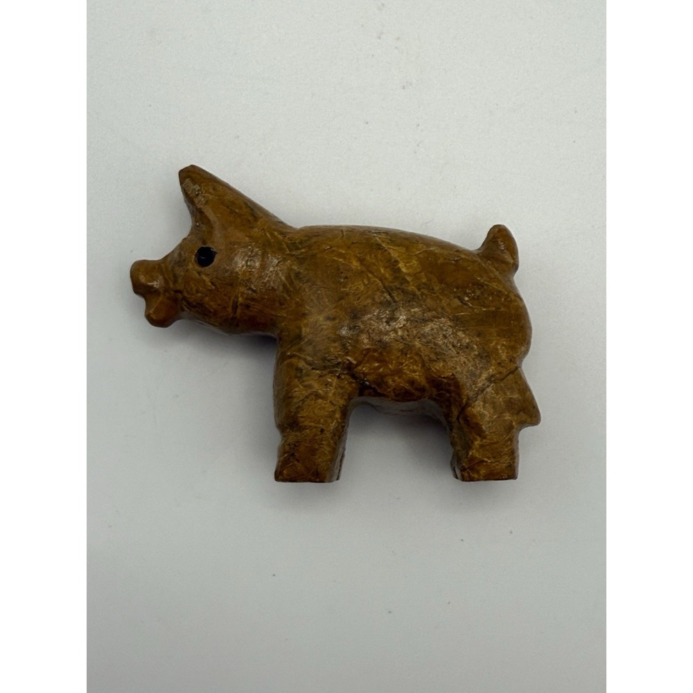 Antique Hand Carved Folk Art Mini Pig 2" Trinket Stone? Wood?